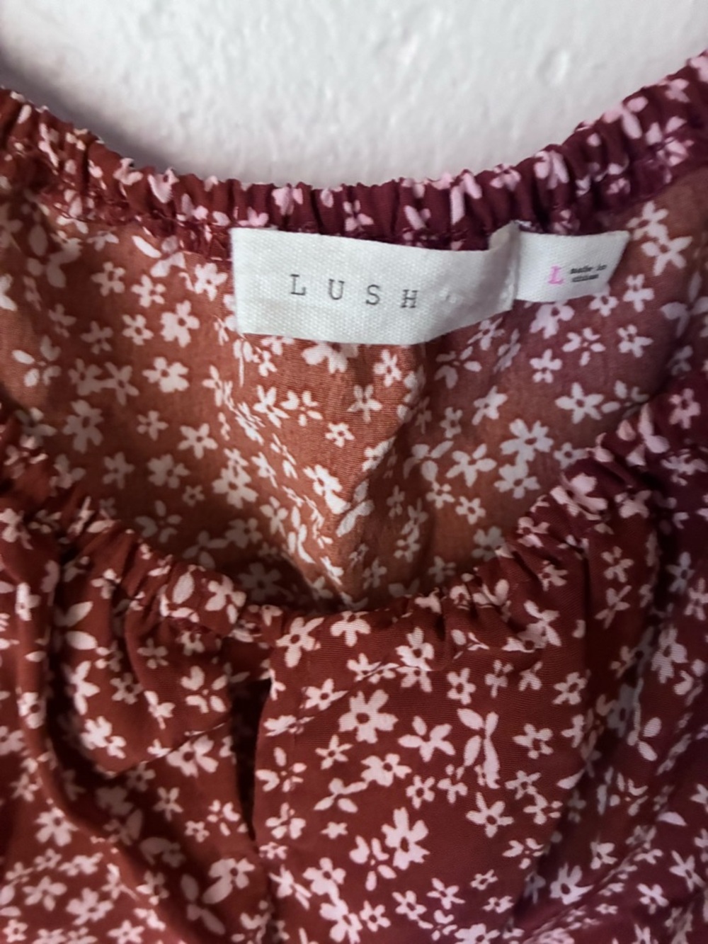 Lush Rust Floral Blouse with Light Pink Print - Picture 5 of 6